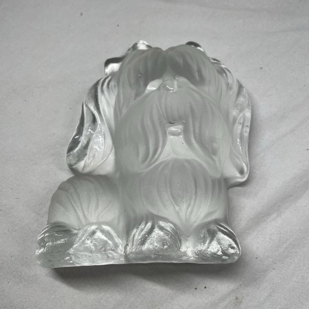 Viking Yorkshire Terrier Yorkie Frosted Clear Glass Dog Paperweight ~ Vintage